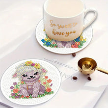 Load image into Gallery viewer, 4Pcs Wooden Animals Shining Drink Coasters DIY Circular Coaster Diamond Dot Kits
