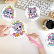 Load image into Gallery viewer, 4Pcs Wooden Animals Shining Drink Coasters DIY Circular Coaster Diamond Dot Kits
