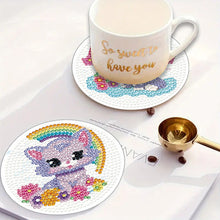 Load image into Gallery viewer, 4Pcs Wooden Animals Shining Drink Coasters DIY Circular Coaster Diamond Dot Kits
