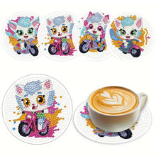 Load image into Gallery viewer, 4Pcs Wooden Animals Shining Drink Coasters DIY Circular Coaster Diamond Dot Kits
