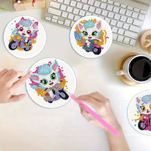 Load image into Gallery viewer, 4Pcs Wooden Animals Shining Drink Coasters DIY Circular Coaster Diamond Dot Kits
