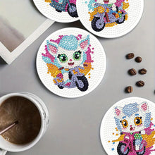 Load image into Gallery viewer, 4Pcs Wooden Animals Shining Drink Coasters DIY Circular Coaster Diamond Dot Kits
