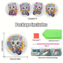 Load image into Gallery viewer, 4Pcs Wooden Animals Shining Drink Coasters DIY Circular Coaster Diamond Dot Kits
