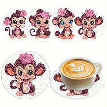 Load image into Gallery viewer, 4Pcs Wooden Animals Shining Drink Coasters DIY Circular Coaster Diamond Dot Kits
