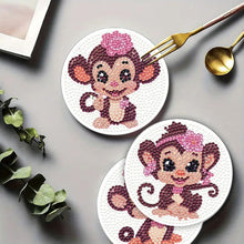 Load image into Gallery viewer, 4Pcs Wooden Animals Shining Drink Coasters DIY Circular Coaster Diamond Dot Kits
