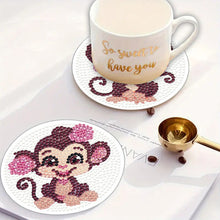 Load image into Gallery viewer, 4Pcs Wooden Animals Shining Drink Coasters DIY Circular Coaster Diamond Dot Kits
