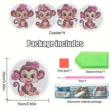 Load image into Gallery viewer, 4Pcs Wooden Animals Shining Drink Coasters DIY Circular Coaster Diamond Dot Kits
