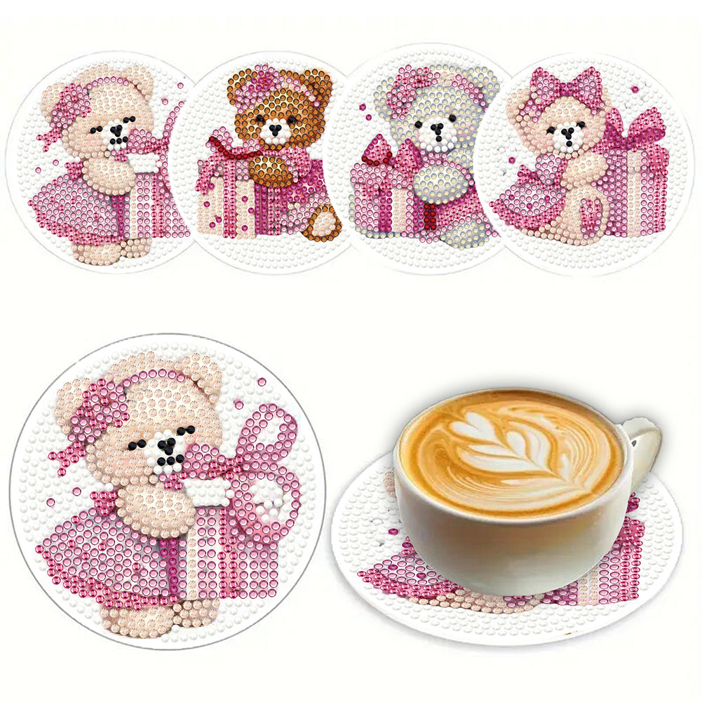 4Pcs Wooden Animals Shining Drink Coasters DIY Circular Coaster Diamond Dot Kits