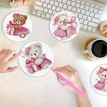 Load image into Gallery viewer, 4Pcs Wooden Animals Shining Drink Coasters DIY Circular Coaster Diamond Dot Kits
