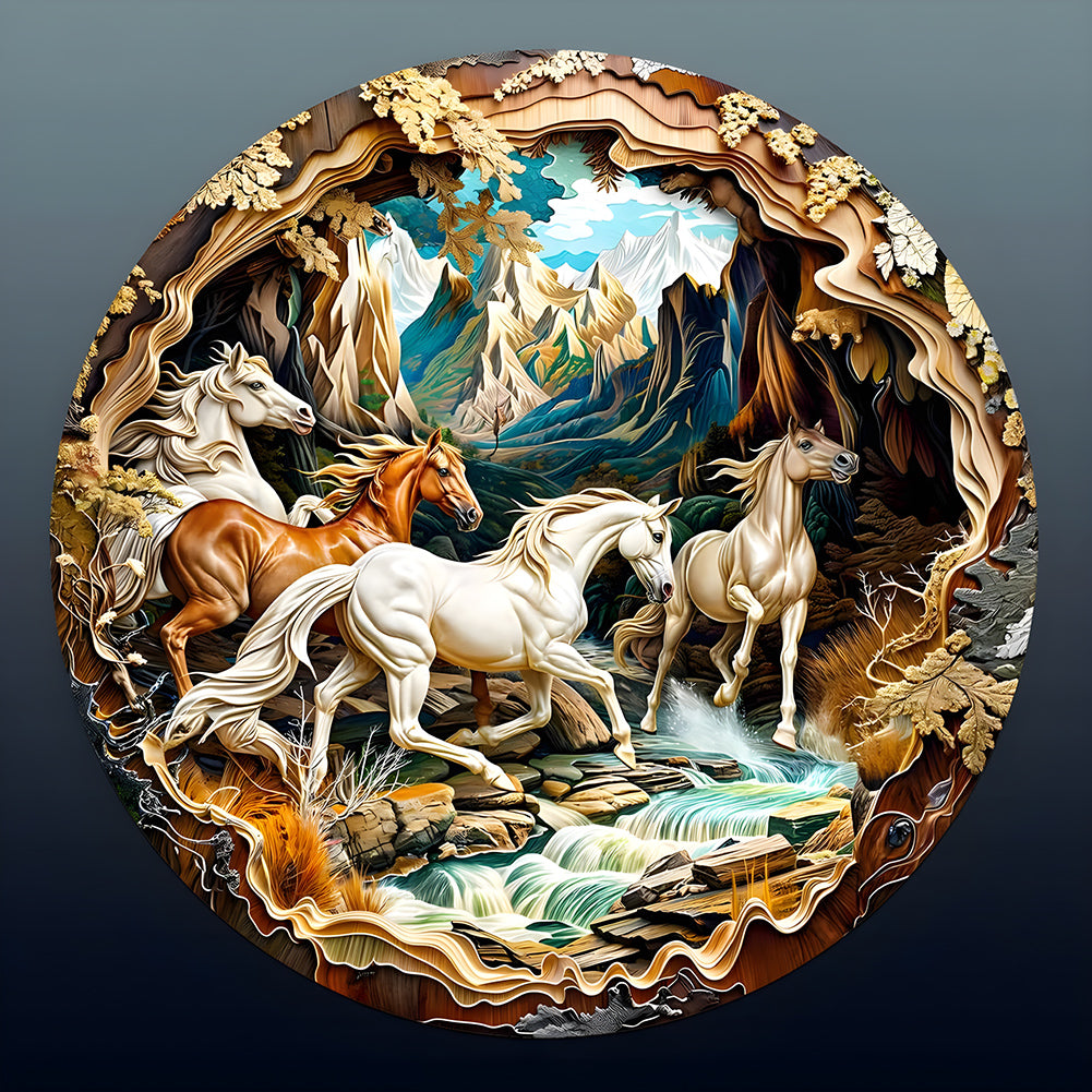 Diamond Painting - Full Round - Paper-carved horses (30*30CM)