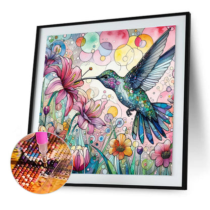 Diamond Painting - Full Round - Pink flower hummingbird (30*30CM)