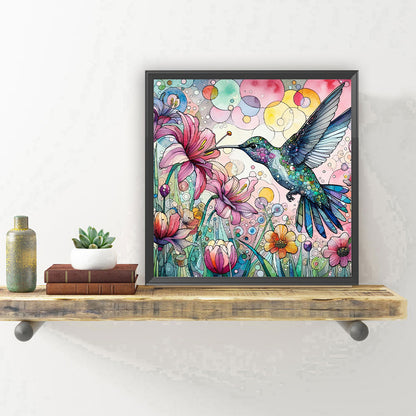 Diamond Painting - Full Round - Pink flower hummingbird (30*30CM)