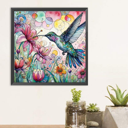 Diamond Painting - Full Round - Pink flower hummingbird (30*30CM)