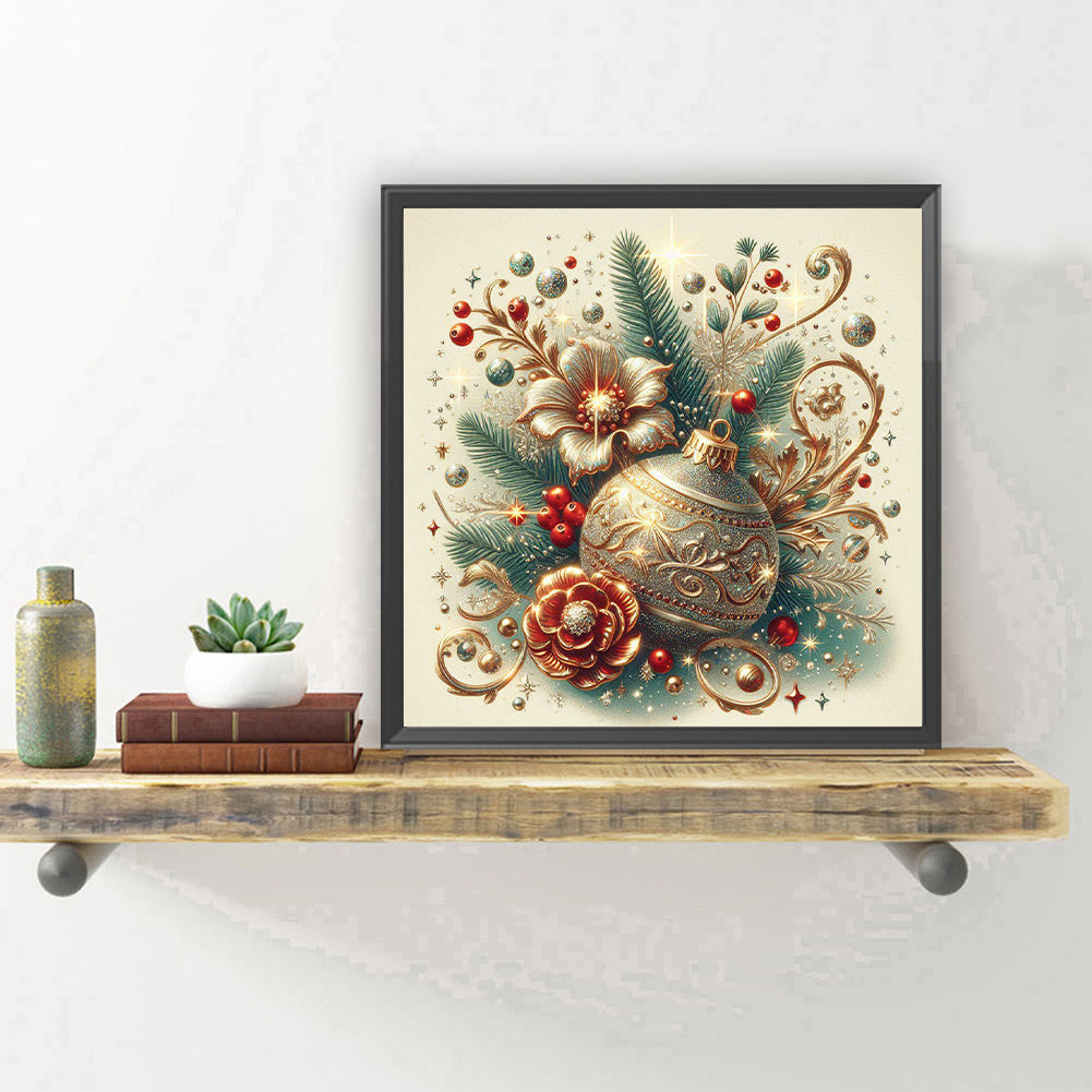 Diamond Painting - Full Round - Golden Christmas ball flower (30*30CM)
