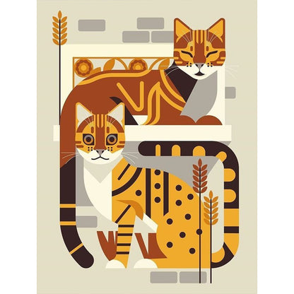 Diamond Painting - Full Round - Geometry two orange cats (30*40CM)