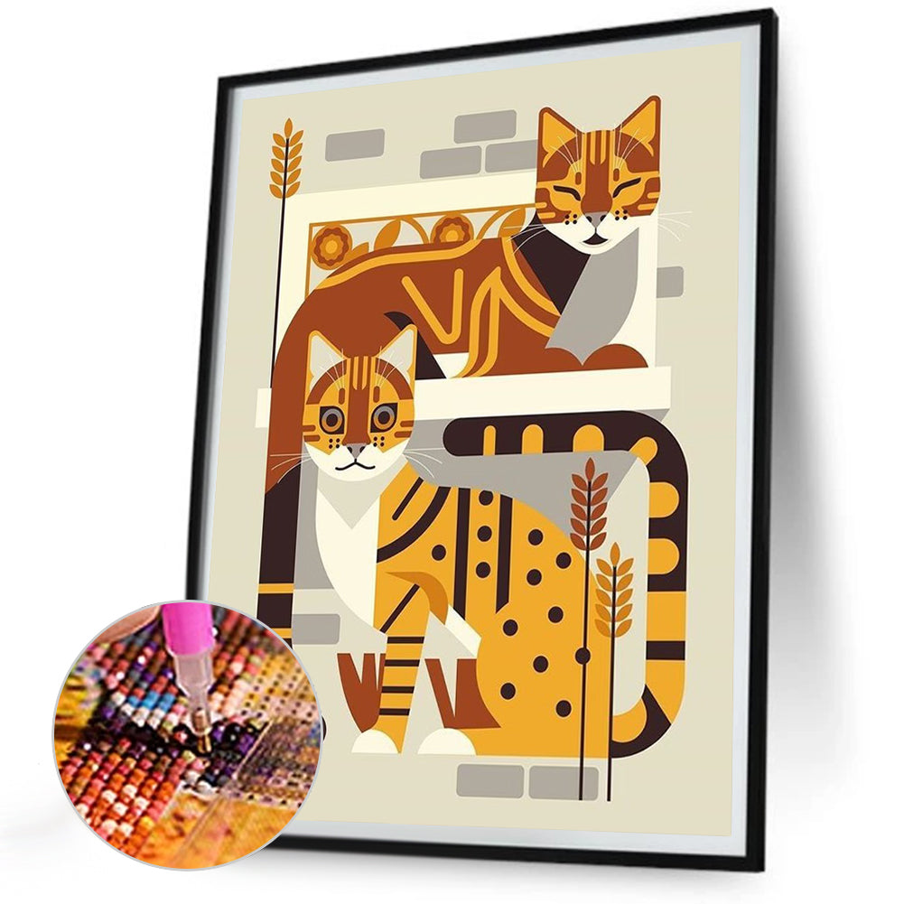 Diamond Painting - Full Round - Geometry two orange cats (30*40CM)