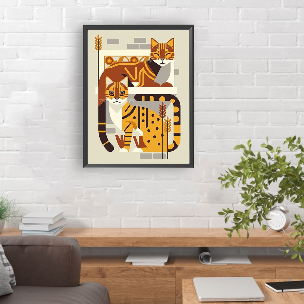 Diamond Painting - Full Round - Geometry two orange cats (30*40CM)