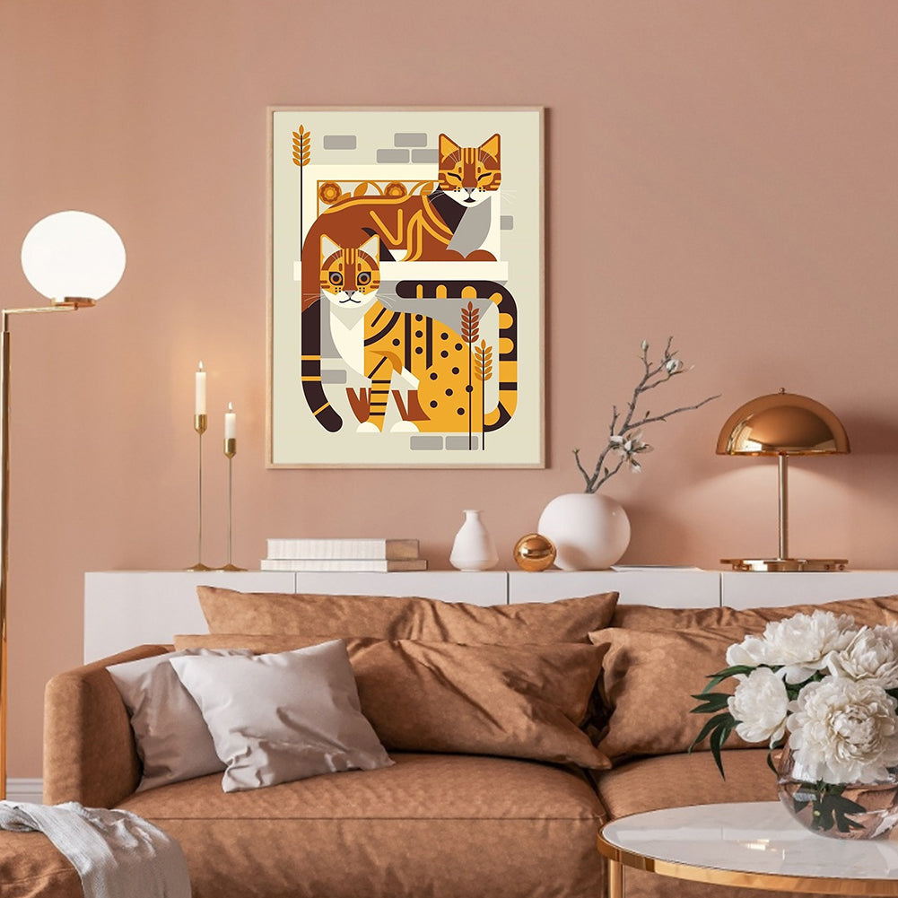 Diamond Painting - Full Round - Geometry two orange cats (30*40CM)