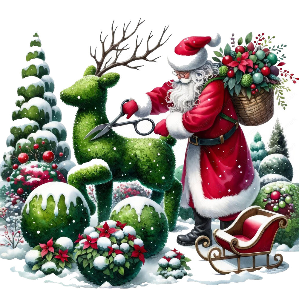 Diamond Painting - Full Round - Santa Claus pruning the garden (30*30CM)