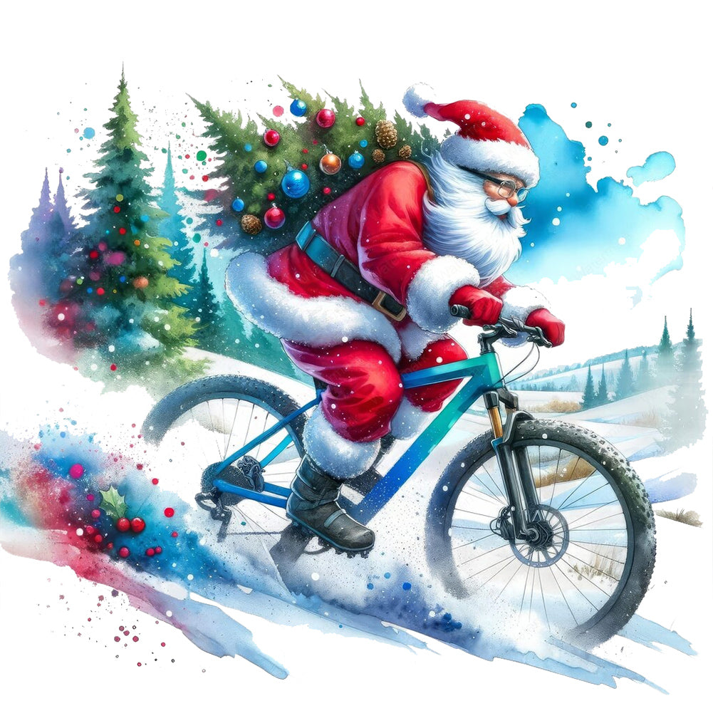 Diamond Painting - Full Round - Santa Claus riding a bike (30*30CM)