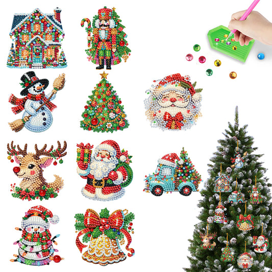 10Pcs Acrylic Christmas Diamond Painting Christmas Tree Pendant for Xmas Trees