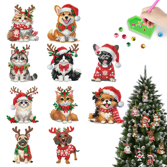 10Pcs Acrylic Christmas Diamond Painting Christmas Tree Pendant for Xmas Trees