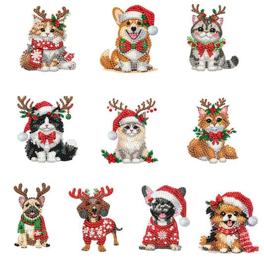 10Pcs Acrylic Christmas Diamond Painting Christmas Tree Pendant for Xmas Trees