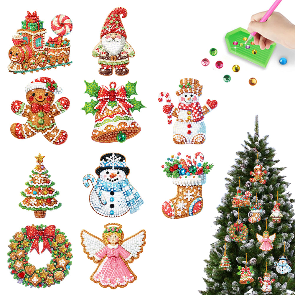 10Pcs Acrylic Christmas Diamond Painting Christmas Tree Pendant for Xmas Trees