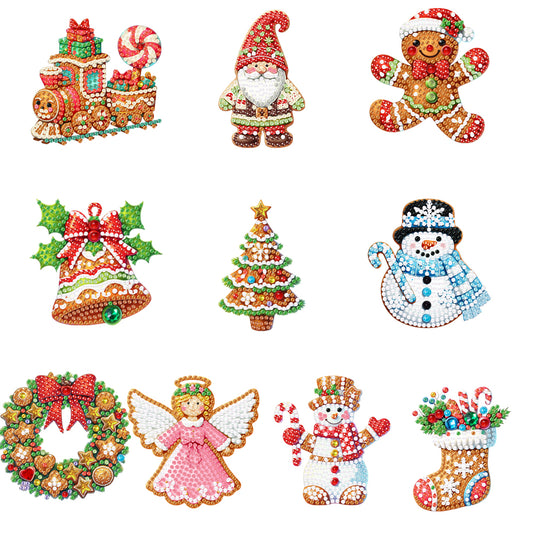 10Pcs Acrylic Christmas Diamond Painting Christmas Tree Pendant for Xmas Trees