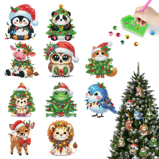 10Pcs Acrylic Christmas Diamond Painting Christmas Tree Pendant for Xmas Trees