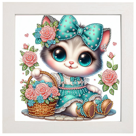 Diamond Painting - Partial Special Shaped - Flower cat (with framed) (2*19.2CM)