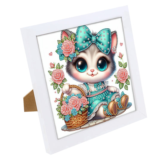 Diamond Painting - Partial Special Shaped - Flower cat (with framed) (2*19.2CM)