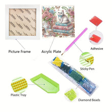 Load image into Gallery viewer, Diamond Painting - Partial Special Shaped - Flower white cat (with framed) (2*19.2CM)
