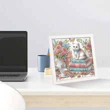 Load image into Gallery viewer, Diamond Painting - Partial Special Shaped - Flower white cat (with framed) (2*19.2CM)

