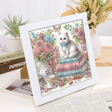 Load image into Gallery viewer, Diamond Painting - Partial Special Shaped - Flower white cat (with framed) (2*19.2CM)
