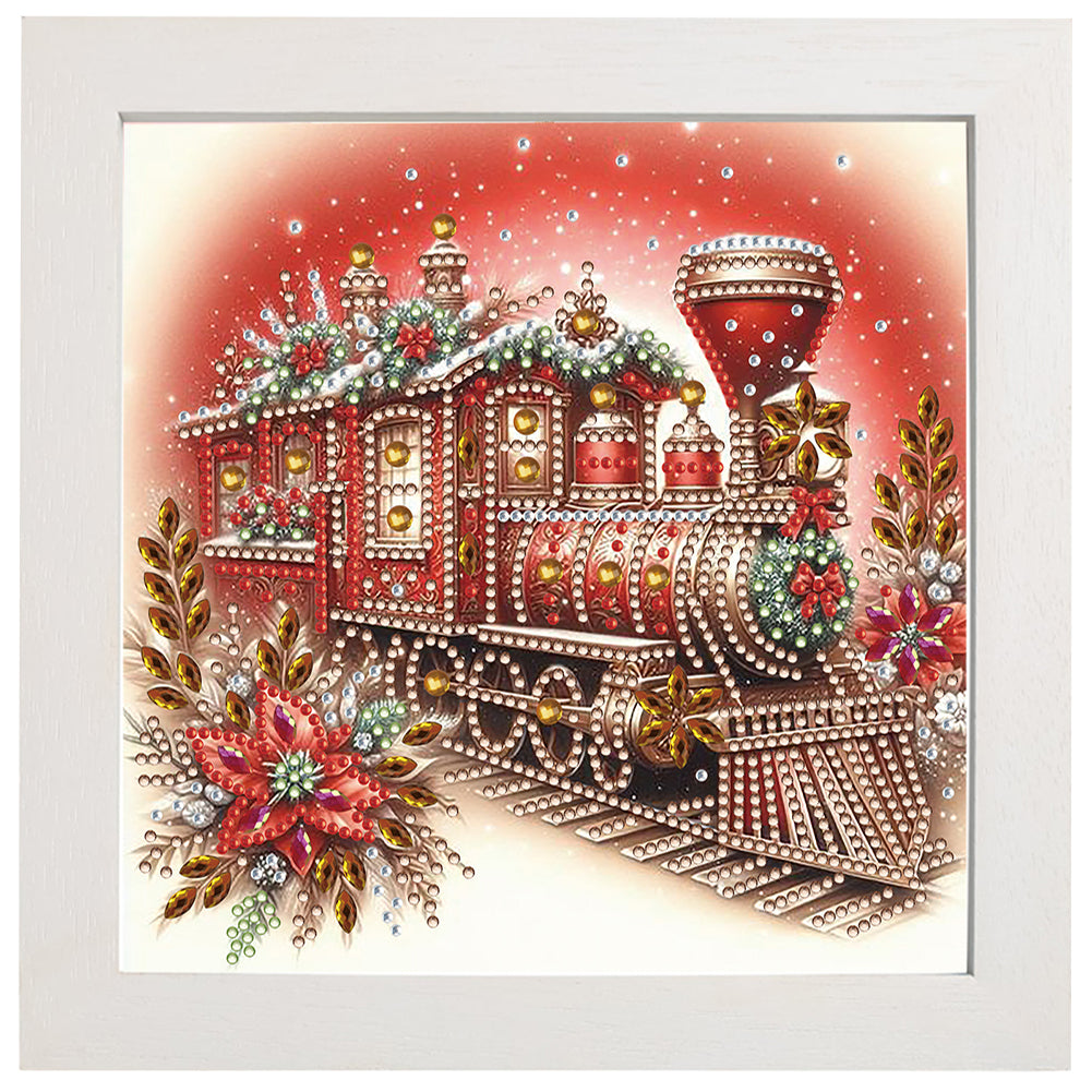 Diamond Painting - Partial Special Shaped - Red Christmas train (with framed) (2*19.2CM)