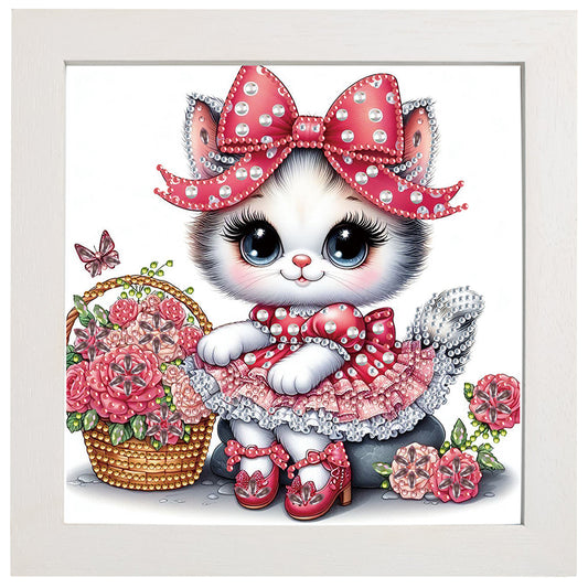 Diamond Painting - Partial Special Shaped - Flower kitten (with framed) (2*19.2CM)