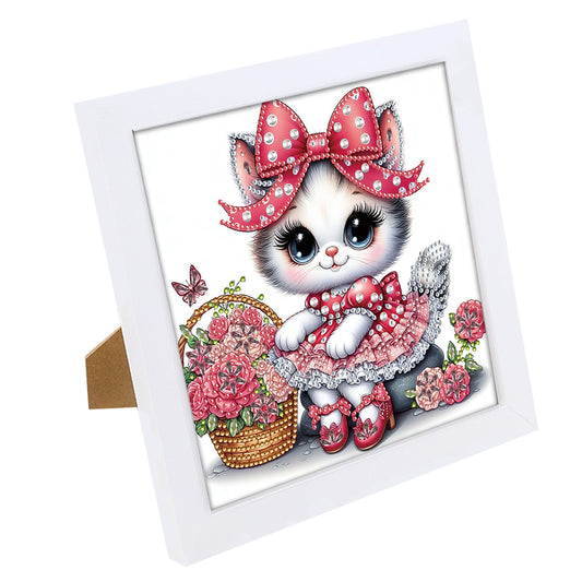 Diamond Painting - Partial Special Shaped - Flower kitten (with framed) (2*19.2CM)
