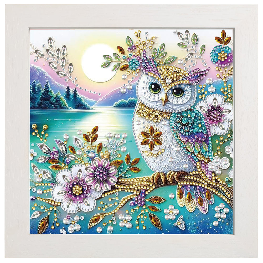 Diamond Painting - Partial Special Shaped - Flower owl (with framed) (2*19.2CM)