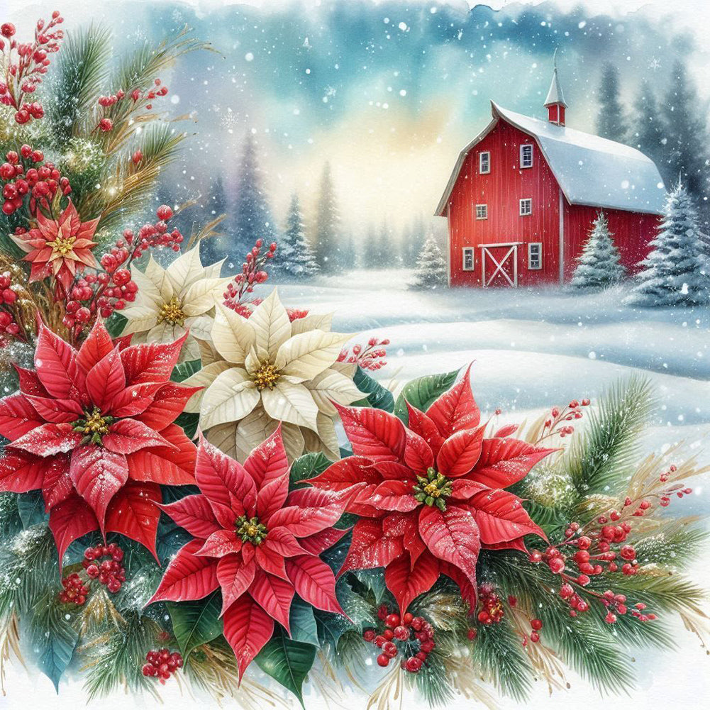 Diamond Painting - Full Round - Christmas flower snow warehouse (40*40CM)