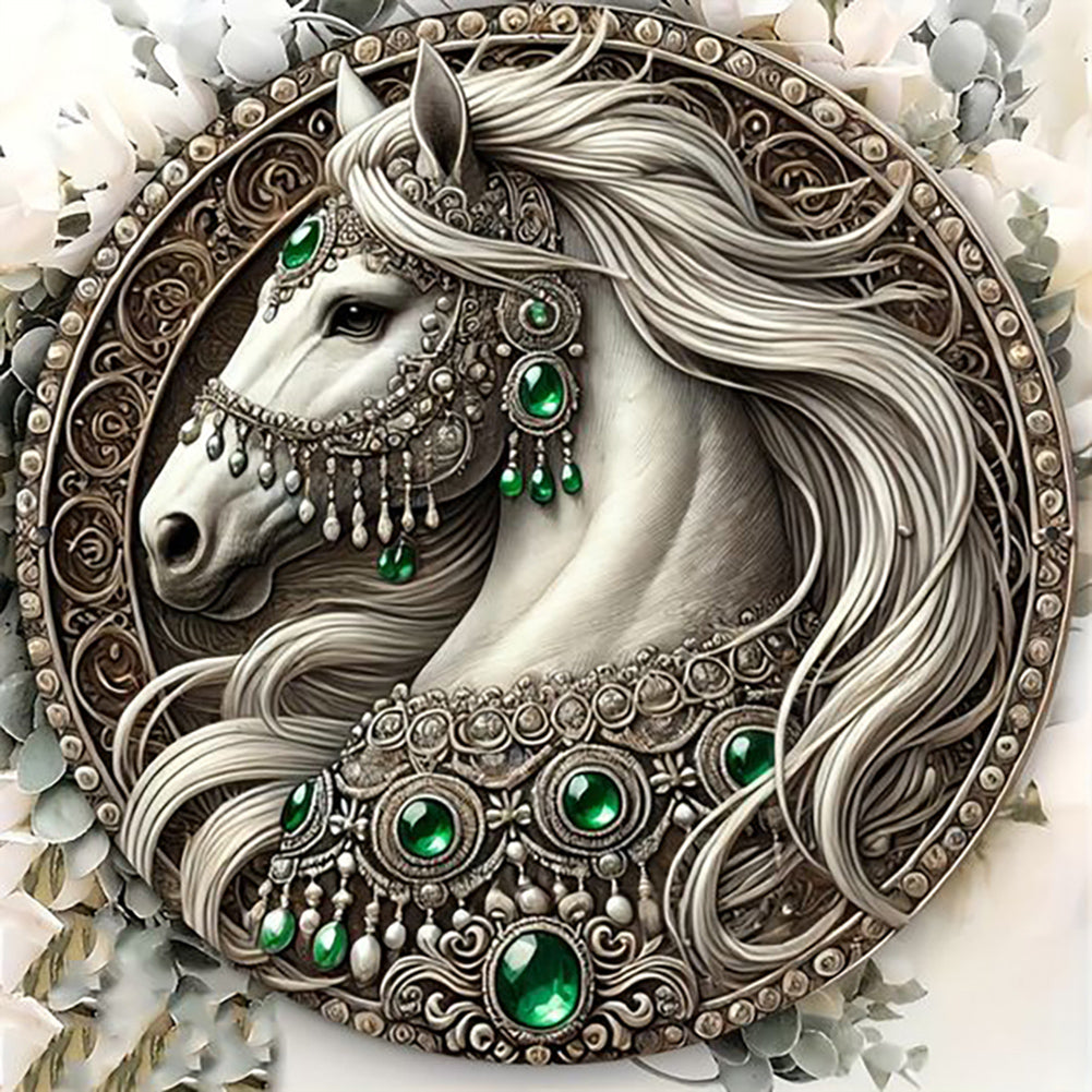 Diamond Painting - Full Round - Gorgeous round white horse (40*40CM)