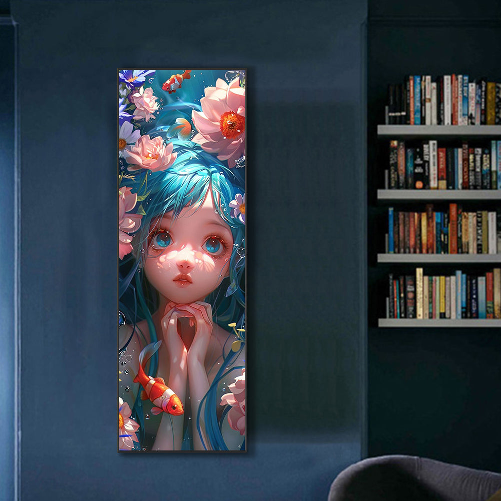 Diamond Painting - Full Round - Clownfish and blue-haired girl (30*90CM)