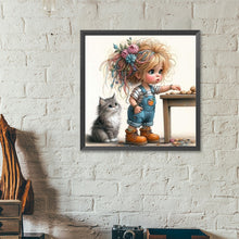 Load image into Gallery viewer, Diamond Painting - Full Round - Girl with biscuits and kitten (40*40CM)
