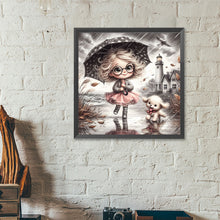 Load image into Gallery viewer, Diamond Painting - Full Round - Rainy day white dog girl character series (40*40CM)
