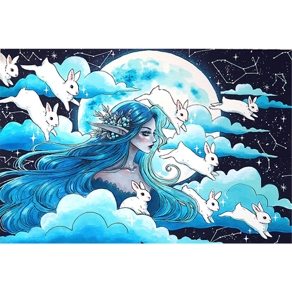Diamond Painting - Full Round - Blue-haired bunny elf girl (40*60CM)