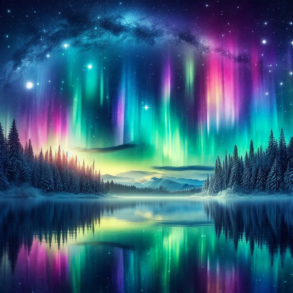 Diamond Painting - Full Round - Aurora landscape (40*40CM)