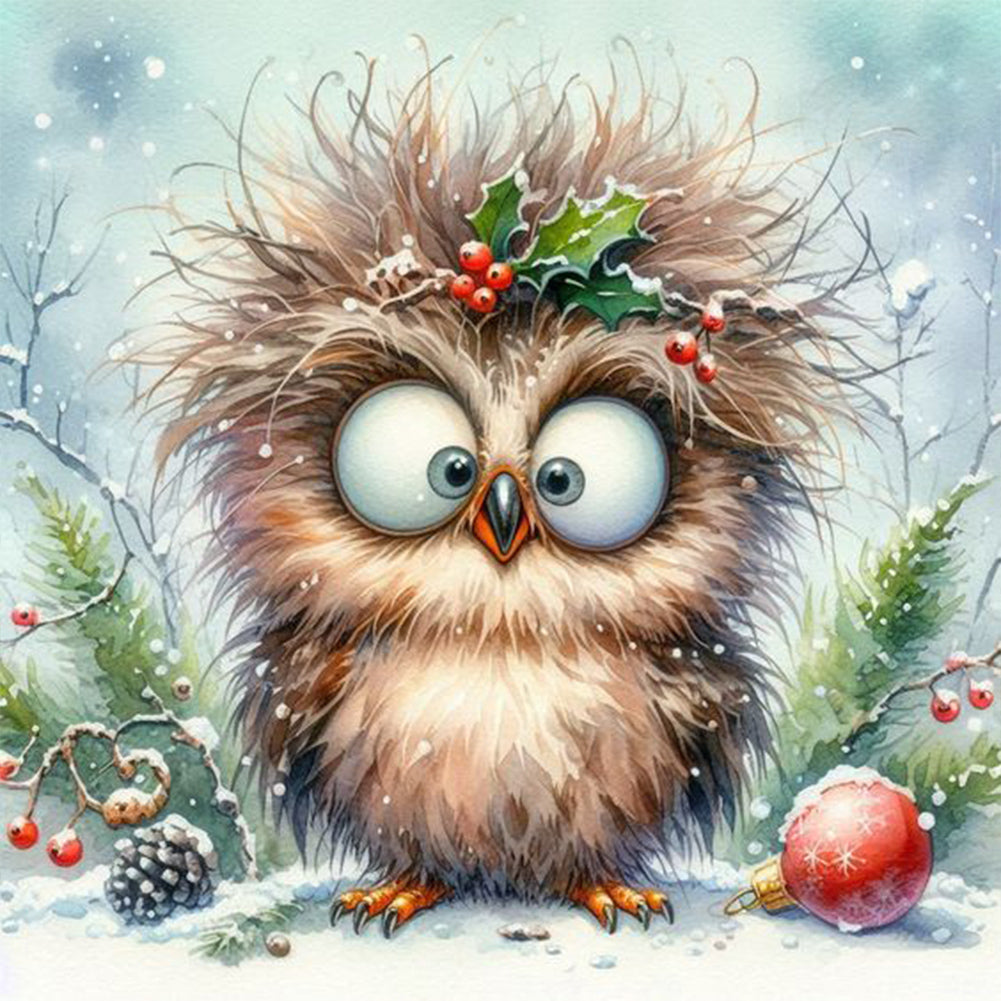 Diamond Painting - Full Round - Christmas funny owl (30*30CM)