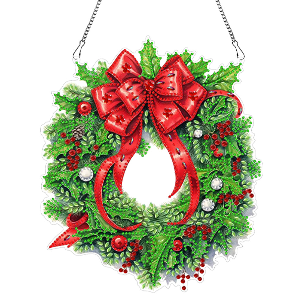 Christmas Wreath Diamond Art Hanging Pendant Acrylic Diamond Painting Home Decor