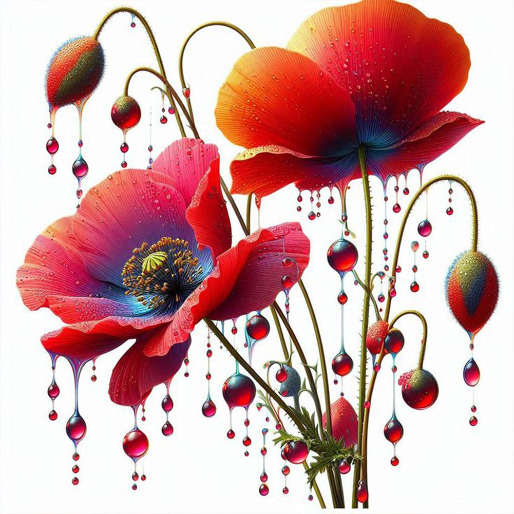 Diamond Painting - Full Round - Water drop poppies (40*40CM)