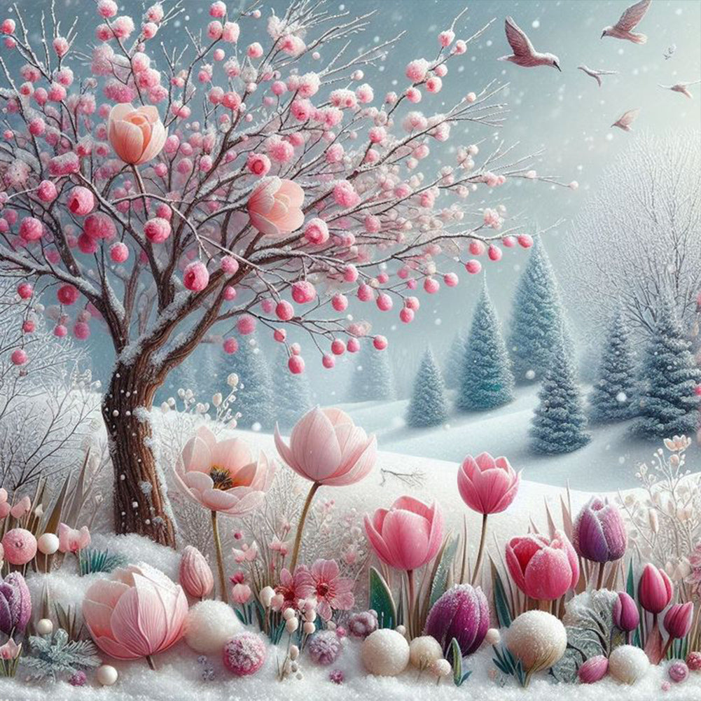 Diamond Painting - Full Round - Plum blossoms and tulips (40*40CM)